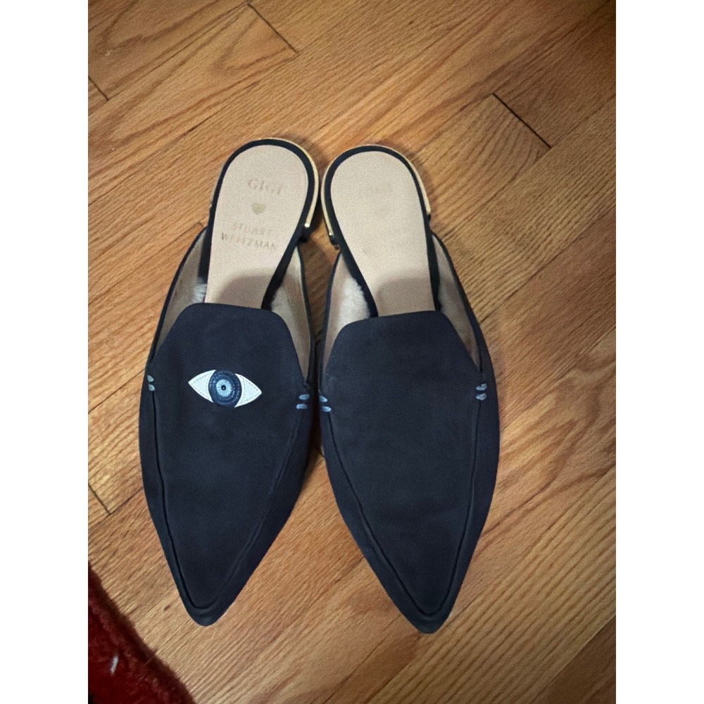 Stuart Weitzman Gigi Hadid EyeLove Navy Suede Shearling Mules Flats 9.5 M
